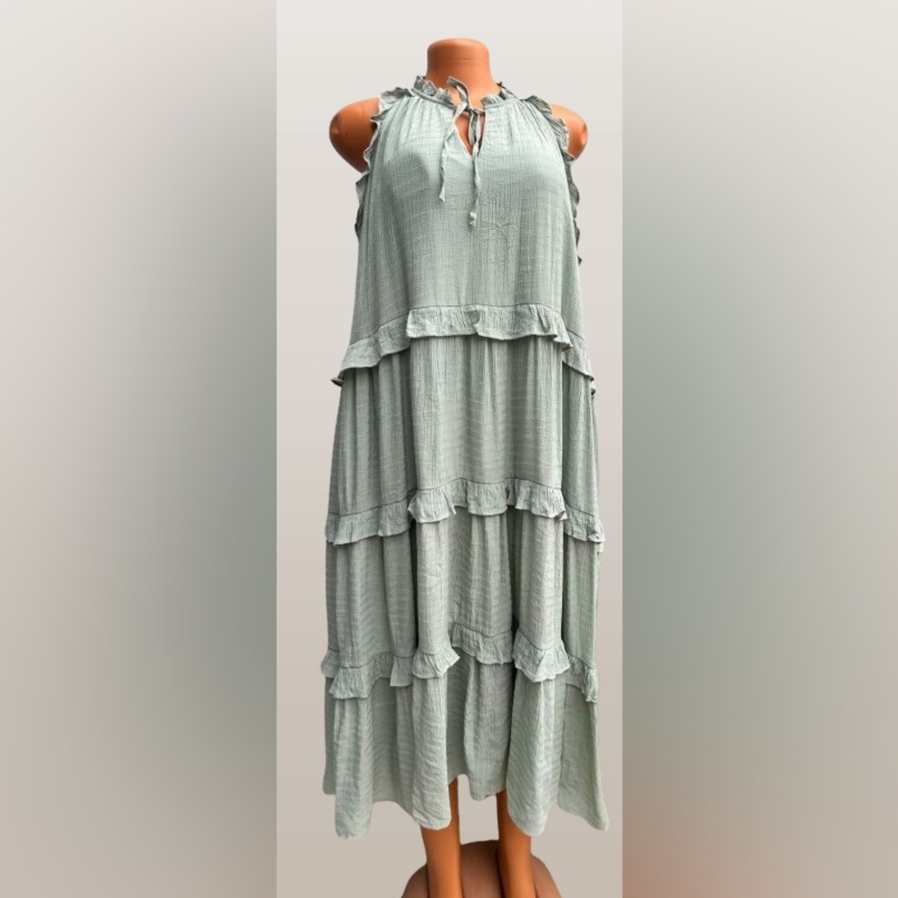 NWT JODIFL Sleeveless Mock Neck Tiered Maxi Dress Sage Small